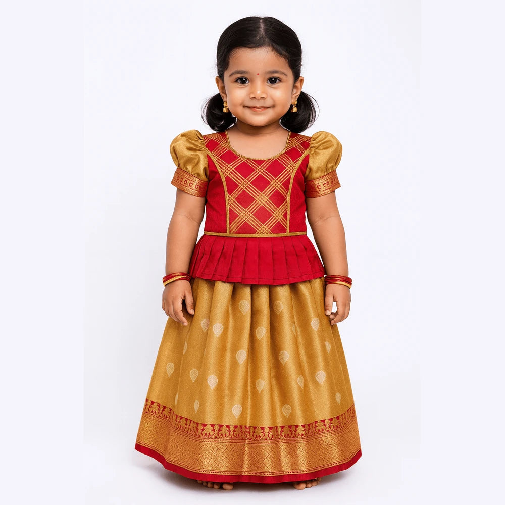 Prince N Princess Red Tissue Pattu Pavadai PPP1166
